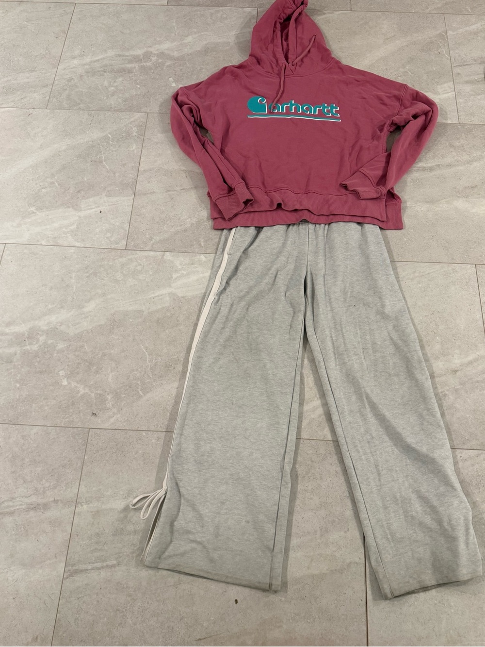 Carhartt Girls Mauve Hooded Top with Light Gray Lounge Pants